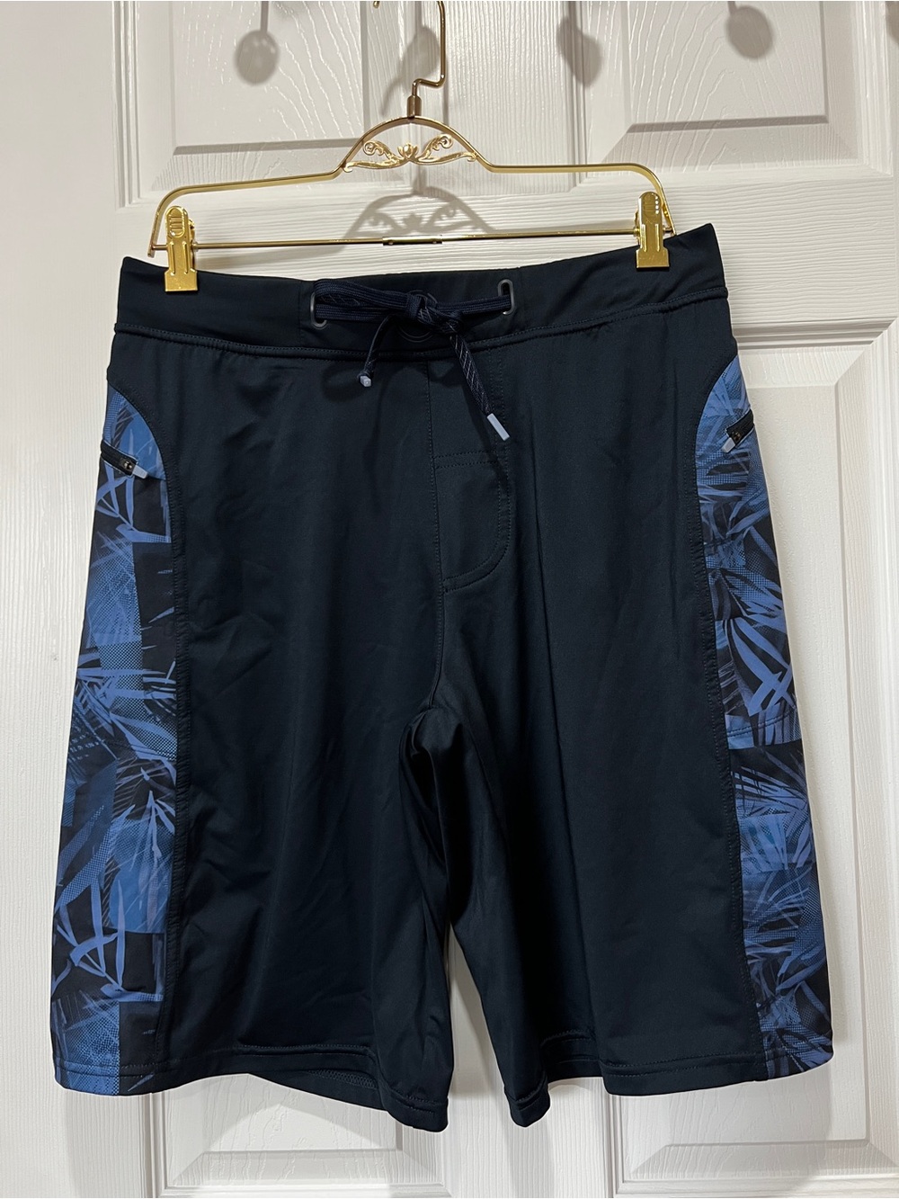 Hylete Tropical Side Panel Print Athleisure Sporty Stretchy Navy Blue Sz Medium